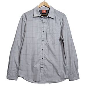 Merrell Selectwick Plaid Button Down Long Sleeve Shirt Mens Size M White & Grey